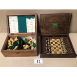TWO VINTAGE CHESS SETS, UNICORN WITH METAL PIECES AND A VICTORIAN WOODEN SET