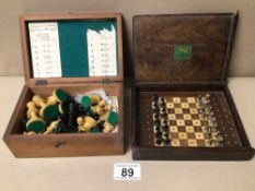TWO VINTAGE CHESS SETS, UNICORN WITH METAL PIECES AND A VICTORIAN WOODEN SET