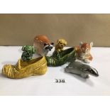 TWO SYLVAC 2051 'DOGS WITH SHOES' FIGURES AND THREE USSR ANIMALS