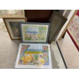 FOUR FRAMED AND GLAZED PICTURES, 2 X STEPHANIE EDMOND PICTURES ORIENTAL SILK AND MORE