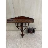 TWO VINTAGE MAHOGANY SHELF UNITS FRETWORK, LARGEST 50 X 39CM