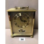 A HEAVY BRASS TIMEMASTER QUARTZ STRIKE MANTLE CLOCK, 18CM