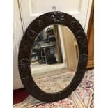 ART NOUVEAU BEVELLED MIRROR WITH COPPER SURROUND, 58 X 75CM