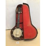 A VINTAGE MANDOLIN BANJO EIGHT STRING WITH ORIGINAL CASE B.B STANDARD QUALITY