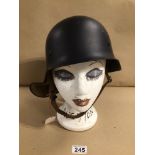 POST WW2 GERMAN FEVERWEHR M34 STAHLHELM HELMET WITH LINER AND CHIN STRAP 1962