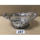 HALLMARKED SILVER BON BON DISH OVAL HAND PIERCED BODY WITH SCROLL WORK BY JAMES WOODS AND SONS 1901,
