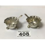 A PAIR OF SMALL HALLMARKED SILVER SALTS, 36G