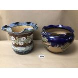 TWO ROYAL DOULTON GLAZED STONEWARE JARDINERES, THE LARGEST 24CM DIAMETER A/F