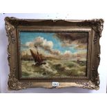 KELLY SWANSTON OIL ON CANVAS (BOAT SCENE)ORNATE FRAMED, KELLY WAS A FORMER WINNER OF THE ISLE OF MAN