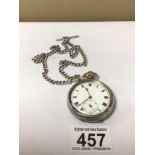 A 925 SILVER ENGINE TURNED POCKET WATCH & CHAIN