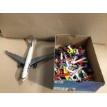 BOX OF DIE-CAST TOY AEROPLANES APPROX 40, MATCHBOX, CORGI, DINKY, LESNEY AND PILEN