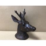 VICTORIAN BRONZED INKWELL FORMED AS A STAGS HEAD, A/F 16CM