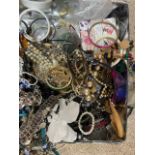 A BOX OF VINTAGE COSTUME JEWELLERY