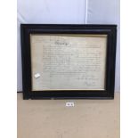 A 1916 DISCHARGE LETTER TO WALTER EDWARD RUSSELL, FRAMED AND GLAZED