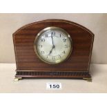 VINTAGE WOODEN MANTLE CLOCK MADE IN FRANCE AND RETAILED BY DAVID SUMMERFIELD NEWCASTLE