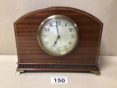 VINTAGE WOODEN MANTLE CLOCK MADE IN FRANCE AND RETAILED BY DAVID SUMMERFIELD NEWCASTLE