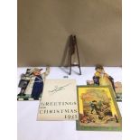 VINTAGE CHILDS BOOK 1960'S, 1951 XMAS CARD AND A WOODEN CHILDS TOY