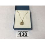 A YELLOW METAL '21' PENDANT ON 375 GOLD CHAIN