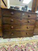 A VICTORIAN MAHOGANY THREE OVER TWO CHEST OF DRAWERS 106 X 85 X 53CM