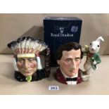 A BOXED ROYAL DOULTON LEWIS CARROL TOBY JUG D7096 WITH A NORTH AMERICAN INDIAN D6611