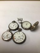 FOUR SILVER POCKET WATCHES A/F