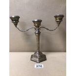 HALLMARKED SILVER WEIGHTED CANDELABRA, 21CM BY SANDERS AND MACKENZIE 1975, 371 GRAMS