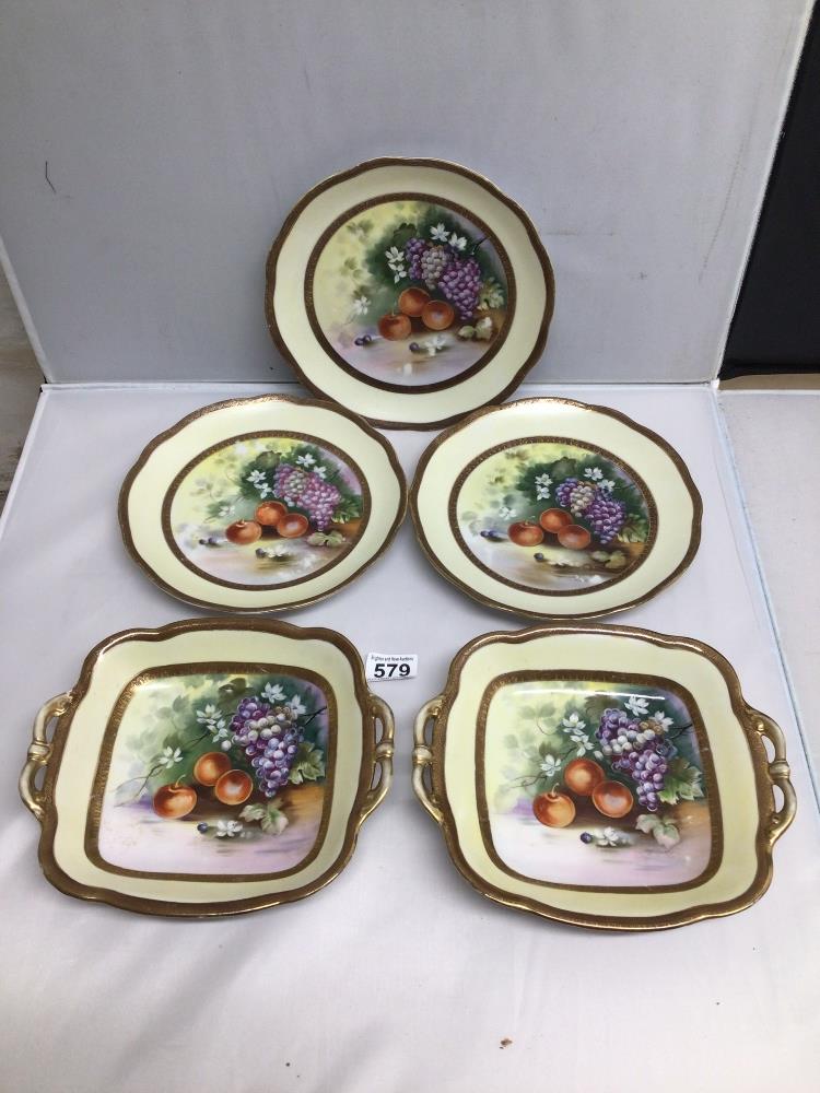 NORITAKE FIVE PIECES OF CHINA WITH FRUIT DECORATION