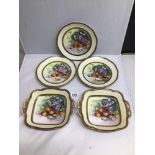 NORITAKE FIVE PIECES OF CHINA WITH FRUIT DECORATION