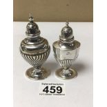 TWO SILVER HALF FLUTED URN-SHAPED PEPPERPOTS, LARGEST 9.5CM, 64G