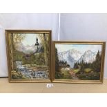 TWO OIL ON BOARDS BOTH MOUNTAIN SCENES, THE LARGEST 33 X 27CM