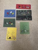 SEVEN ABORIGINAL TRIBAL PAINTINGS SOME SIGNED UNFRAMED