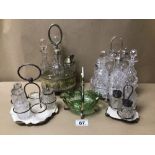 A SELECTION OF CUT GLASS CONDIMENT SETS