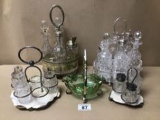 A SELECTION OF CUT GLASS CONDIMENT SETS