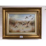 KELLY SWANSTON OIL ON CANVAS (DUCKS IN POND) FRAMED, KELLY WAS A FORMER WINNER OF THE ISLE OF MAN TT