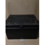 BLACK METAL DEED BOX BY JOHN TANN LTD LONDON