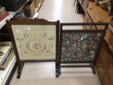 TWO TAPESTRY WOODEN FRAMED FIRESCREENS