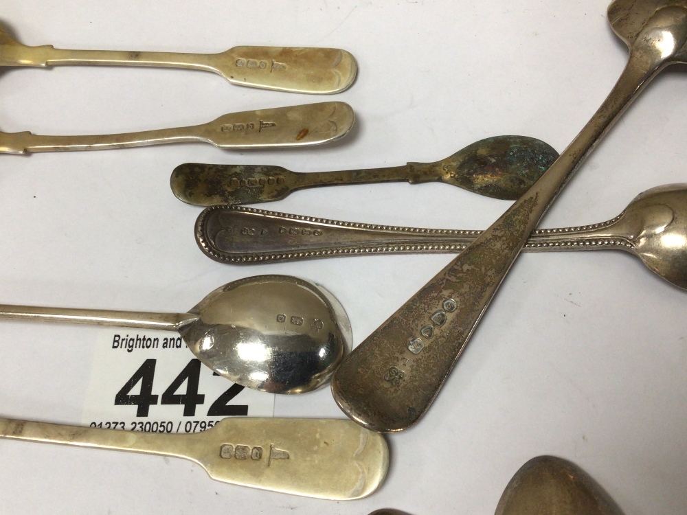 TWELVE VARIOUS HALLMARKED SILVER SPOONS & ONE PLATED EXAMPLE, 300G - Image 6 of 7