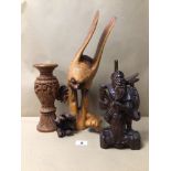CARVED WOODEN ITEMS INCLUDES FIGURE, OWL AND MORE