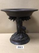 BLACK FOREST TAZZA WITH A CARVING OF A TREE AND DEER, 18CM