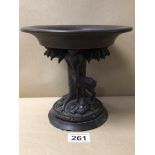 BLACK FOREST TAZZA WITH A CARVING OF A TREE AND DEER, 18CM