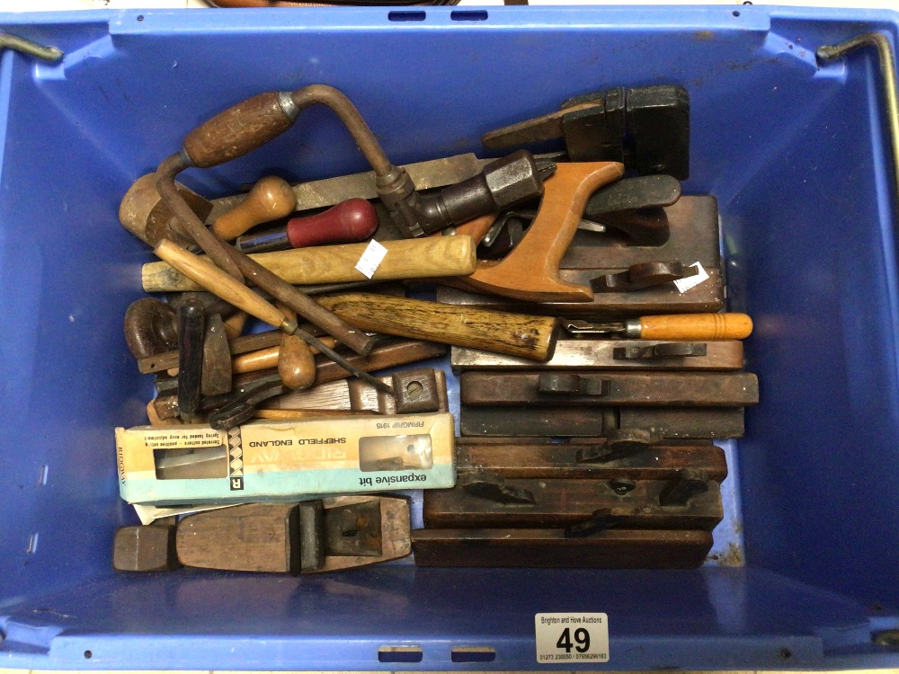 A COLLECTION OF VICTORIAN/VINTAGE TOOLS, PLANES, SCRIBES, SAW AND MORE