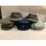 FIVE POST-WWII MILITARY ISSUE CAPS/BERETS, LIBYAN ARMY PEAKED CAP (1970S) WITH OFFICER BUTTONS,