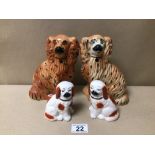 TWO PAIRS OF VINTAGE STAFFORDSHIRE DOGS, LARGEST 19CM
