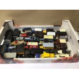 A COLLECTION OF UNBOXED DIE-CAST MODEL CLASSIC CARS, LORRIES, AND OTHER VEHICLES INCLUDES LESNEY,