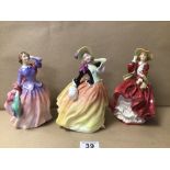 THREE ROYAL DOULTON FIGURINES, ‘BLITHE MORNING’ (HN2021), ‘TOP O’THE HILL’ (HN1834), AND ‘AUTUMN