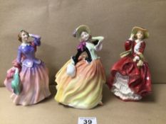THREE ROYAL DOULTON FIGURINES, ‘BLITHE MORNING’ (HN2021), ‘TOP O’THE HILL’ (HN1834), AND ‘AUTUMN