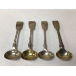 FOUR HALLMARKED SILVER MUSTARD SPOONS, ONE IS GEORGE III BY WILLIAM CHAWNER,67G