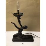AN ART DECO STYLED FIGURAL TABLE LAMP (UNTESTED) OF A HALF-NUDE RESIN