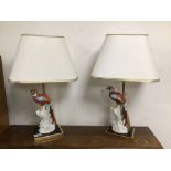 PAIR OF PORCELAIN LAMPS WITH DECORATED BIRDS