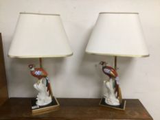 PAIR OF PORCELAIN LAMPS WITH DECORATED BIRDS